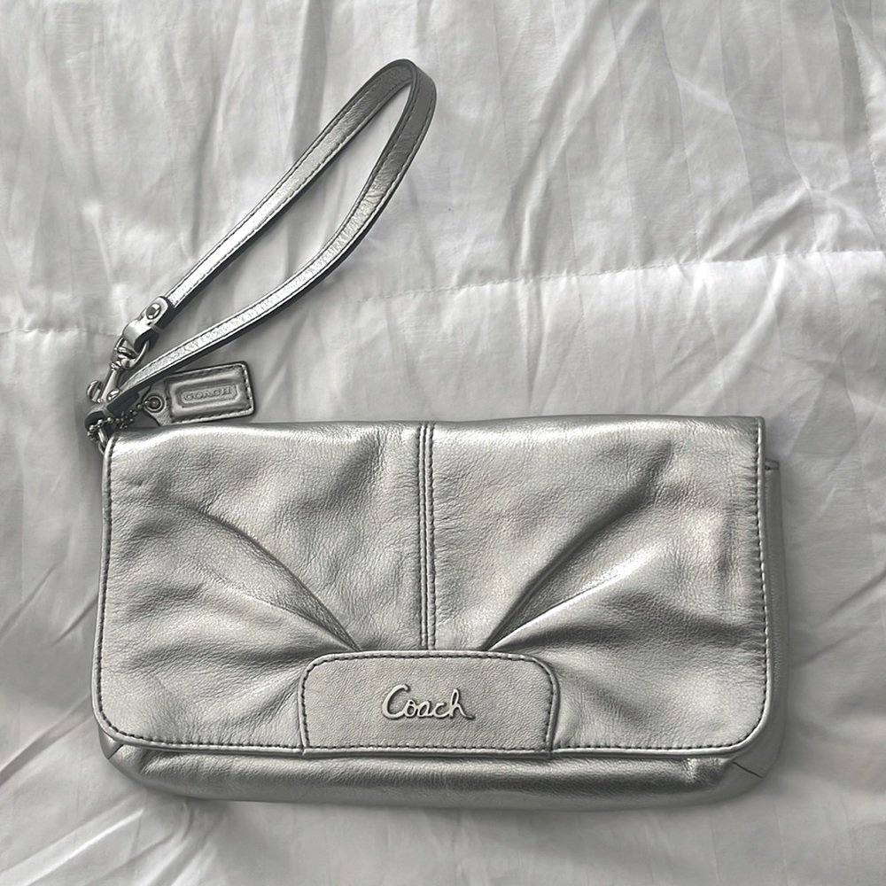 Coach silver clutch wristlet